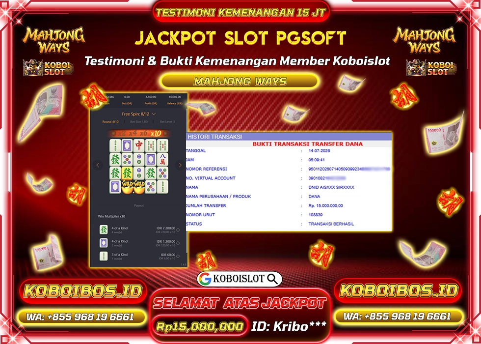 BUKTI KEMENANGAN Id Kribo*** SLOT GACOR MAHJONG WAYS 1 Rp15.000.000,- LUNAS
